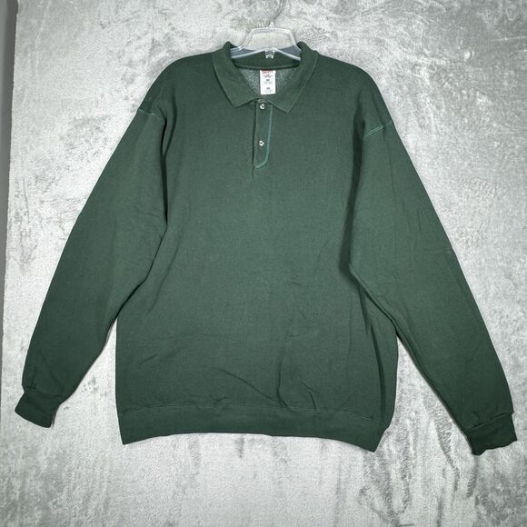 Fruit of Loom Shirt Mens XXL Green Henley Heavy Cotton Sweatshirt Casual Vintage - Picture 2 of 6